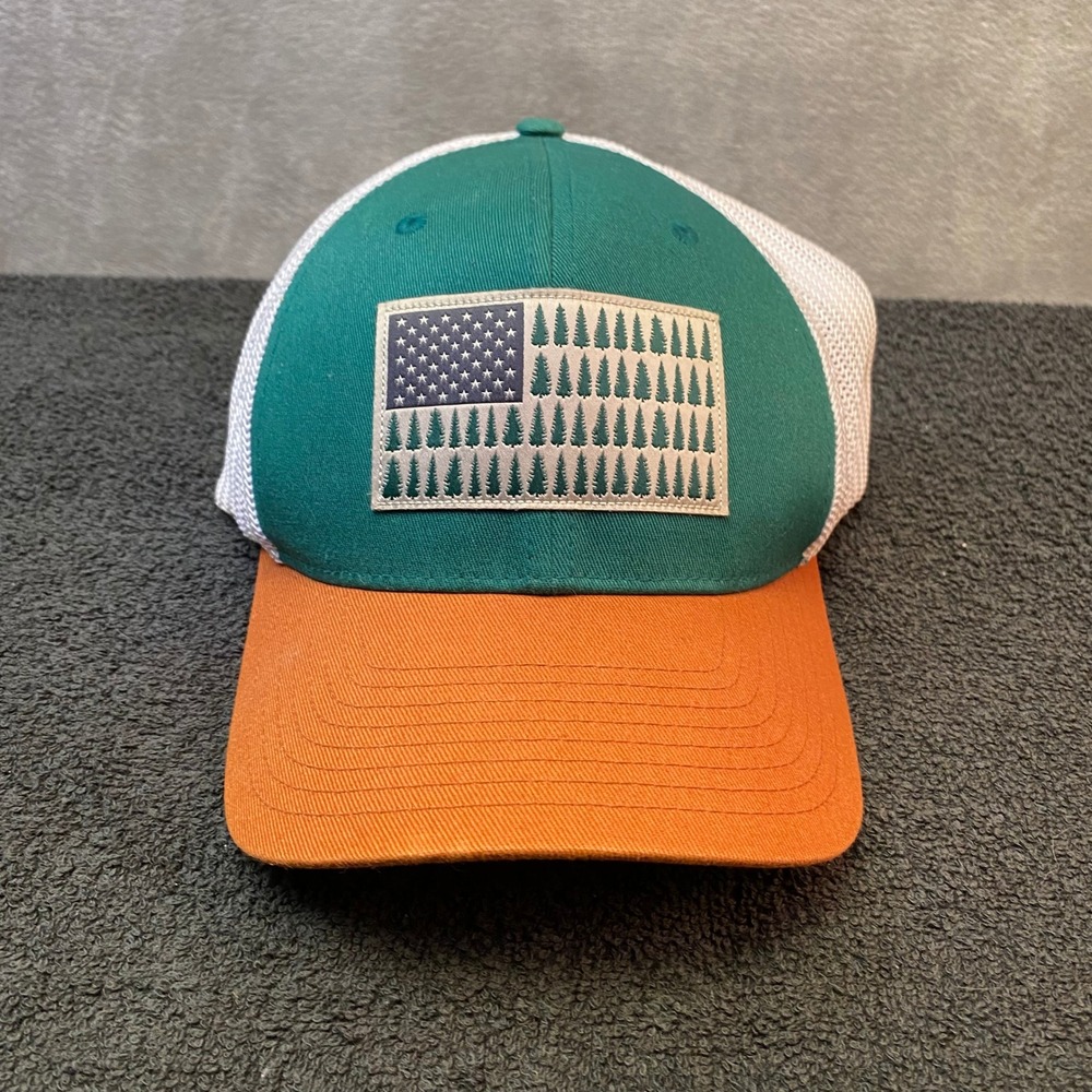 Columbia PFG Tree Flag Mesh Trucker Hat Green Orange White S/M